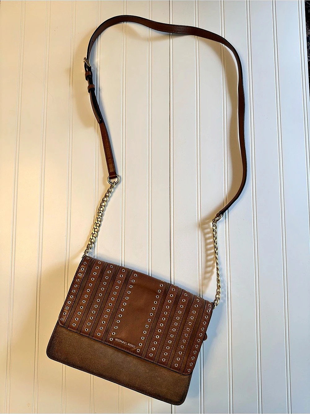 Michael Kors Brown Studded Chain Crossbody